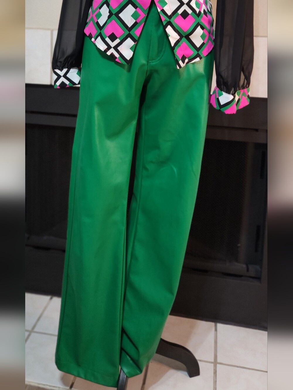 Zara Kelly Green Faux Leather Wide-Leg Trousers
